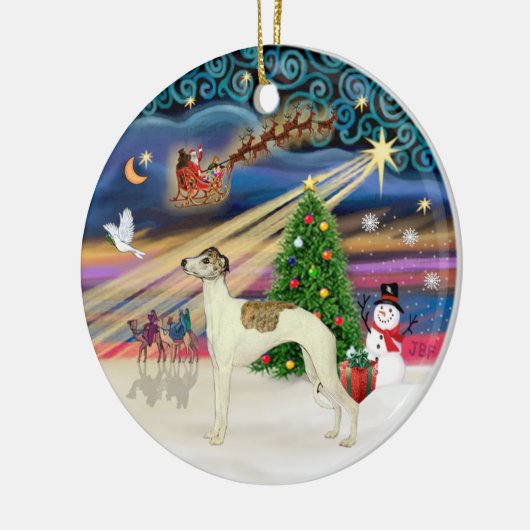 Xmas Magic - Whippet 3 (cremefarben) Keramik Ornament (Links)