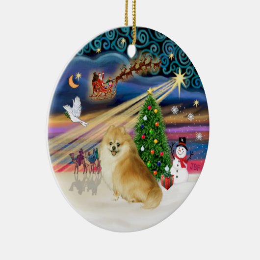 Xmas Magic - Wolf Sable Spitz Keramikornament (Rechts)