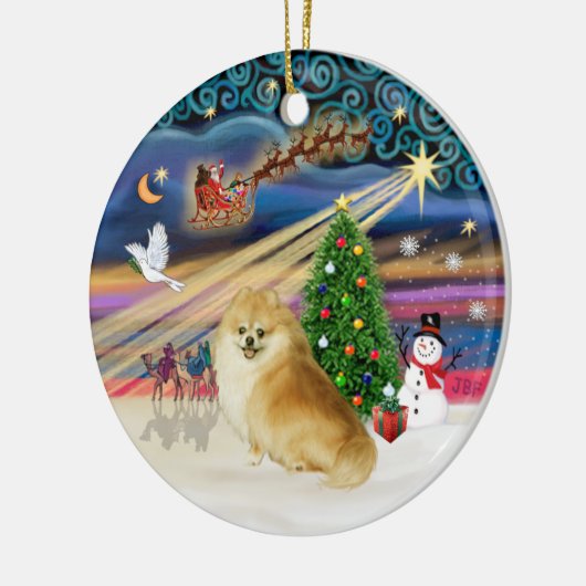 Xmas Magic - Wolf Sable Spitz Keramikornament (Links)