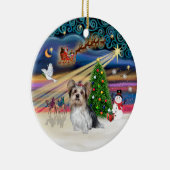 Xmas Magic - Yorkie (Biewer) Keramik Ornament (Rechts)