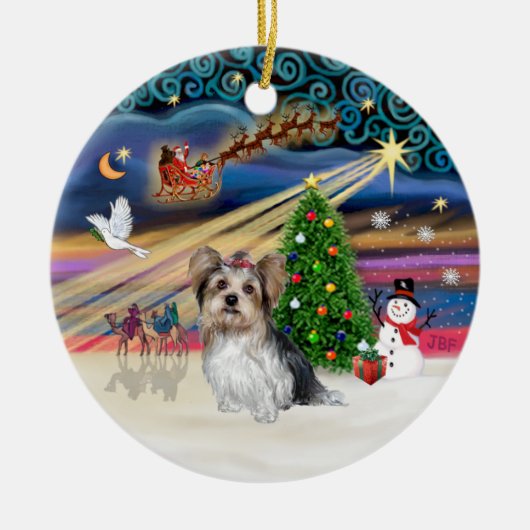 Xmas Magic - Yorkie (Biewer) Keramik Ornament (Vorne)