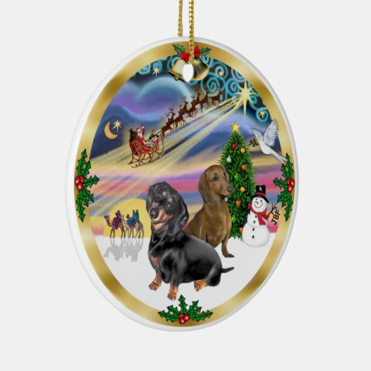 Xmas Magic - Zwei Dackeln (bl+rd) Keramikornament (Rechts)