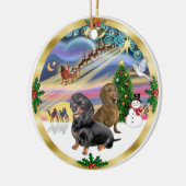 Xmas Magic - Zwei Dackeln (bl+rd) Keramikornament (Links)