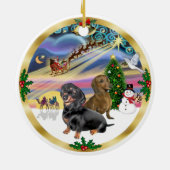 Xmas Magic - Zwei Dackeln (bl+rd) Keramikornament (Hinten)