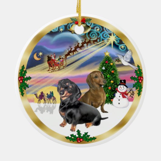Xmas Magic - Zwei Dackeln (bl+rd) Keramikornament (Hinten)