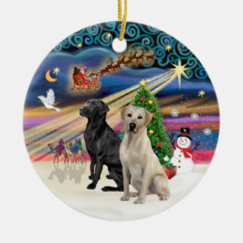 Xmas Magic - Zwei Labradoren (schwarz +gelb) Keramikornament
