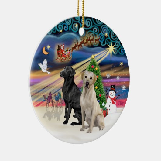 Xmas Magic - Zwei Labradoren (schwarz +gelb) Keramikornament (Rechts)