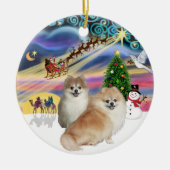 Xmas Magic - Zwei Spitze (WS+fawn) Keramikornament (Vorne)