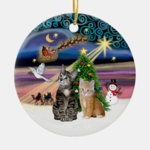 Xmas Magic - Zwei Tabby-Katzen (#2) Keramikornament