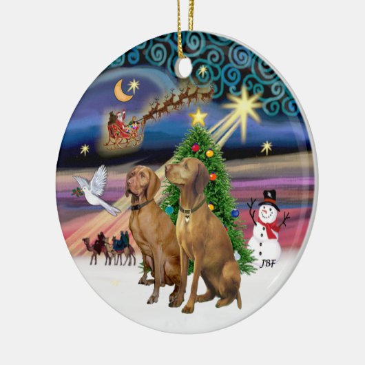 Xmas Magic - Zwei Vizslas Keramikornament (Links)