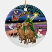 Xmas Magic - Zwei Vizslas Keramikornament (Hinten)