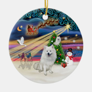 Xmas Magie - Amerikanischer Eskimo Hund Keramikornament