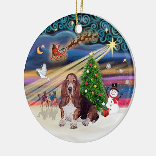 Xmas Magie - Basset Hound Keramik Ornament (Links)