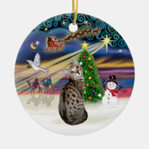 Xmas Magie - Bengalische Katze Keramikornament