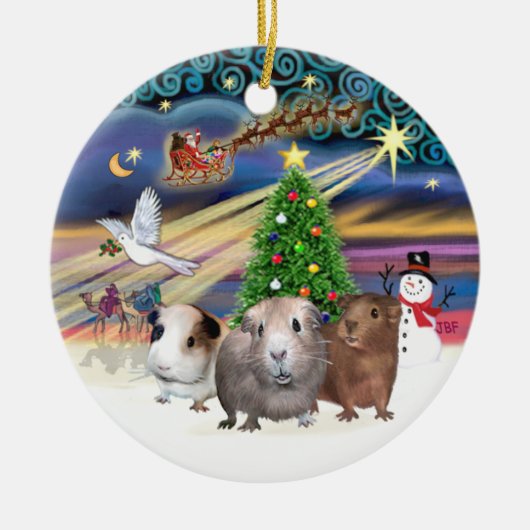 Xmas Magie - Drei Guinea Schweine Keramik Ornament (Vorne)