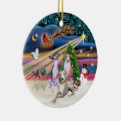 Xmas Magie - Drei Whippets Keramik Ornament (Rechts)