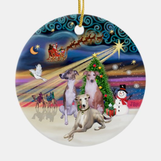 Xmas Magie - Drei Whippets Keramik Ornament (Vorne)