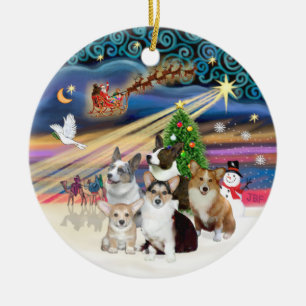 Xmas Magie - Fünf walisische Korgis Keramik Ornament