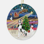 Xmas Magie - Harlequin Great Dane Keramikornament (Links)