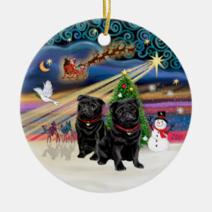 Xmas-Magie - Möpse (ZWEI schwarze) Keramikornament