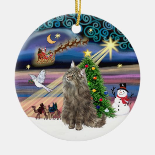 Xmas Magie - Norwegische Waldkatze Keramik Ornament (Vorne)