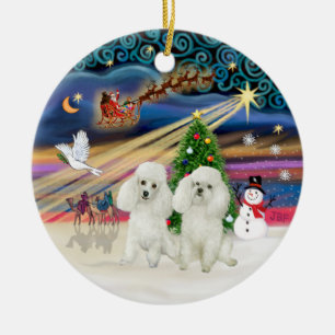 Xmas-Magie - Poodles (ZWEI Spielzeug weiße) Keramikornament