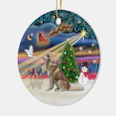 Xmas Magie - Roter sibirischer Husky Keramik Ornament (Links)
