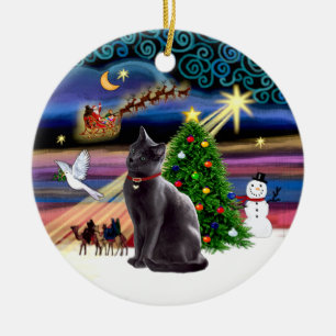 Xmas Magie - Russische Blaue Katze Keramikornament