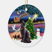 Xmas Magie - Russische Blaue Katze Keramikornament (Links)
