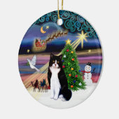 Xmas Magie - Schwarze und Weiße Katze Keramikornament (Links)