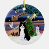 Xmas Magie - Schwarze und Weiße Katze Keramikornament (Hinten)