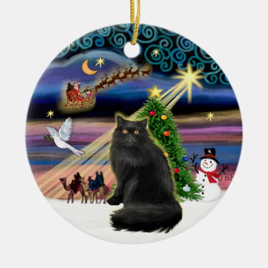 Xmas Magie - Schwarzpersische Katze Keramikornament (Vorne)