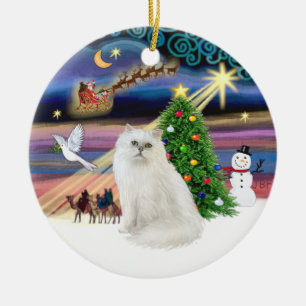 Xmas-Magie - Weiße Perserkatze Keramikornament