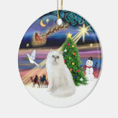 Xmas Magie - Weiße Persische Katze Keramikornament (Links)