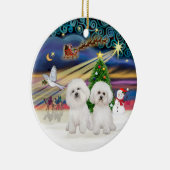 Xmas Magie - Zwei Bichon Frise Keramik Ornament (Rechts)