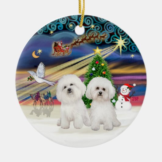 Xmas Magie - Zwei Bichon Frise Keramik Ornament (Vorne)