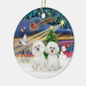 Xmas Magie - Zwei Bichon Frise Keramik Ornament (Links)