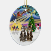 Xmas Magie - Zwei braune Tabby-Katzen Keramik Ornament (Rechts)