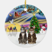 Xmas Magie - Zwei braune Tabby-Katzen Keramik Ornament (Hinten)
