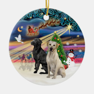 Xmas-Magie - Zwei Labradors (Schwarz + Gelb) Keramikornament