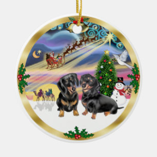 Xmas-Magie - Zwei schwarze Dachshunde Keramikornament
