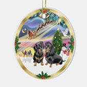 Xmas Magie - Zwei schwarze Dackeln Keramikornament (Links)