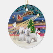 Xmas Magie - Zwei Westies Keramik Ornament (Links)