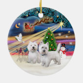 Xmas Magie - Zwei Westies Keramik Ornament (Hinten)