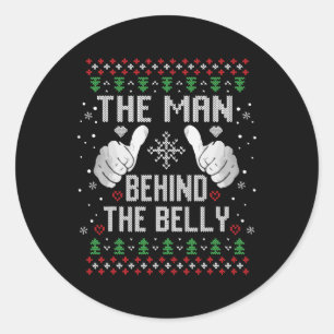 Xmas Man Hinter dem Bauch-Vater-Schwangerschaft An Runder Aufkleber