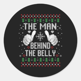 Xmas Man Hinter dem Bauch-Vater-Schwangerschaft An Runder Aufkleber