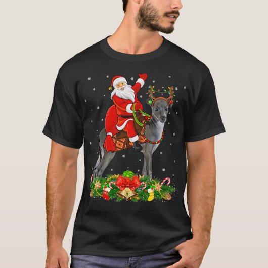 Xmas Matching Funny Santa Riding Italienischer Win T-Shirt (Vorderseite)