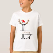 Xmas Monogram Letter L Antlers Sants Hat T-Shirt (Vorderseite)