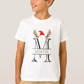 Xmas Monogram Letter M mit Weihnachtsmannmütze Ant T-Shirt (Vorderseite)