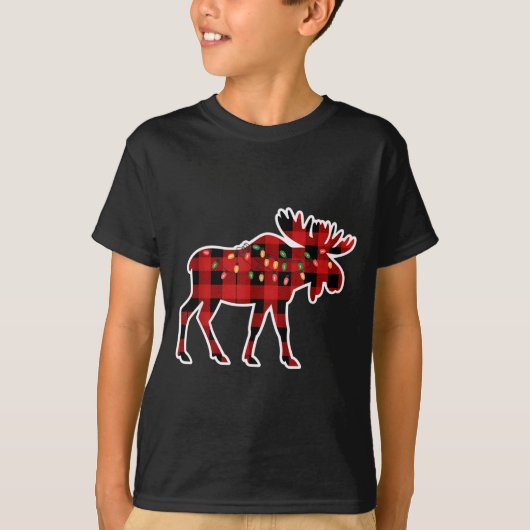 Xmas Moose Red And Black Buffalo Plaid Christmas L T-Shirt (Vorderseite)